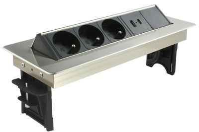 Bloc prise pivotant 3 prises avec prises USB A et USB C 2m acier/ anthracite ARLUX