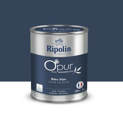 Peinture O'pur murs boiseries radiateurs Bleu Hao satin 2 L - RIPOLIN