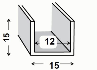 Profilé U aluminium brut 15 x 15 x 15 x 1,5 mm intérieur 12 mm 2 m CQFD