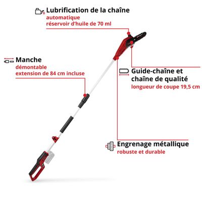 Ebrancheur téléscopique à batterie 18 V lame 20 cm GC- LC 18/20 Li EINHELL