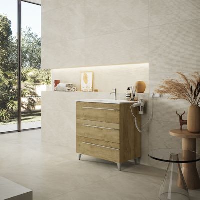 Meuble de salle de bains Cies 3 tiroirs L80 x H84 x P45 cm mélaminé chêne naturel