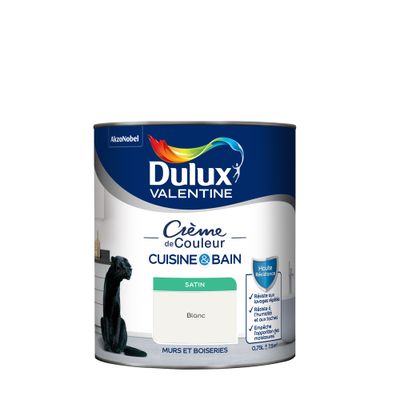 Peinture Crème de Couleur Cuisine et Bain Satin Blanc 0,75 L - DULUX VALENTINE