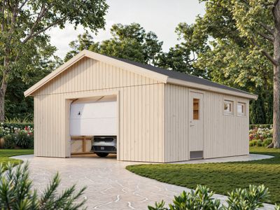 Garage en bois André avec porte sectionnelle motorisable - Double vitrage - 37,5 m² hors-tout - PALMAKO