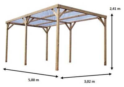 Pergola autoportante en bois traité thermachauffé toit plat L 5,02 x l 3,02 x h 2,41 m, Livraison à domicile incluse - HABRITA