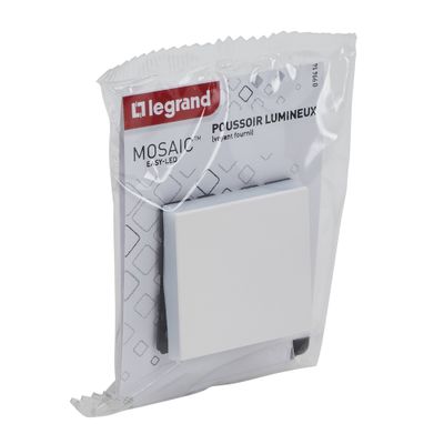 Bouton poussoir encastrable avec voyant lumineux 2 modules Blanc - Mosaic LEGRAND