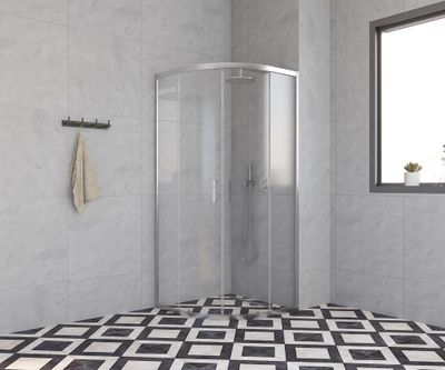 Accès d'angle coulissant 1/4 de cercle 80x80x185 cm profilé chrome verre transparent 4 mm Primera - OCEA