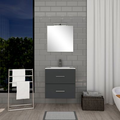 Meuble de salle de bains Volta 2 tiroirs L60 x H50 x P46 cm MDF gris