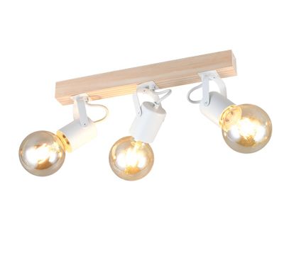 Réglette 3 spots E27 Lynar blanc et bois E27 3x10W - REALITY