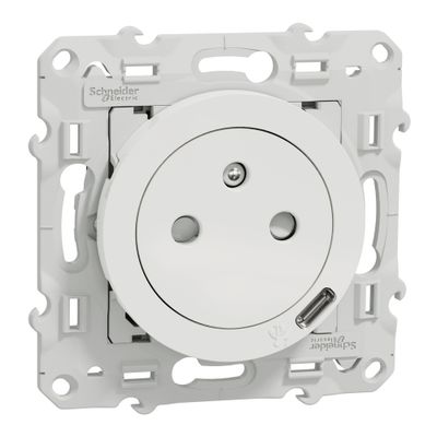 Prise affleurante 2 pôles + terre et prise USB C blanc - Odace 2011 SCHNEIDER ELECTRIC
