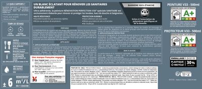 Peinture de rénovation pour sanitaire blanc finition satinée 1L - V33