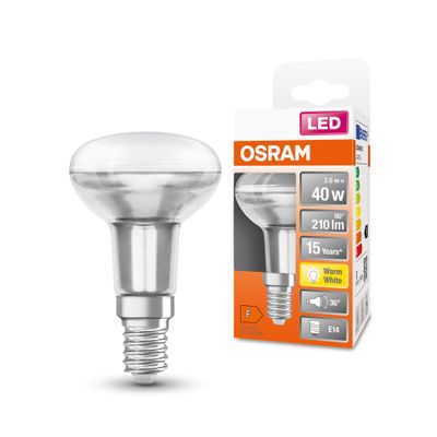 Ampoule LED E14 R50 2.6W = 210 lumens blanc chaud OSRAM