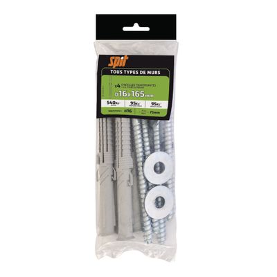 Chevilles nylon prolong 16 x 165 mm avec vis tête hexagonale 12 x 180 mm par 4 SPIT