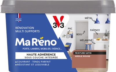 Peinture de rénovation multi- V33supports MaRéno argile rouge finition satinée 0,5 L  - V33