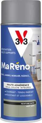 Peinture de rénovation multi- V33supports MaRéno vert kaki finition satinée 400 mL - V33