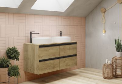 Caisson de salle de bains Thana 4 tiroirs L120 x H55 x P45 cm panneau de particules chêne naturel