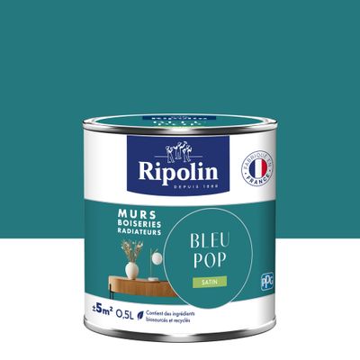 Peinture murs, boiseries et radiateurs bleu pop satin 0,5 L - RIPOLIN