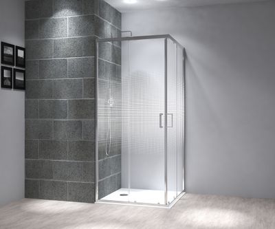 Accès d'angle coulissant 90x90x195 cm profilé chrome verre sérigraphié 6 mm Serenity - OCEA
