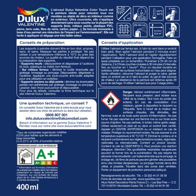 Bombe de peinture Color Touch blanc RAL 9010 brillant 400 mL - DULUX VALENTINE