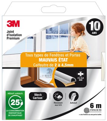 Joint d'isolation pour fenêtre et porte 6 m 2 à 4.5 mm Premium blanc 3M