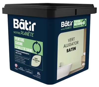 Peinture cuisine et bain satin vert alligator 2 L - BATIR NOTRE PLANETE