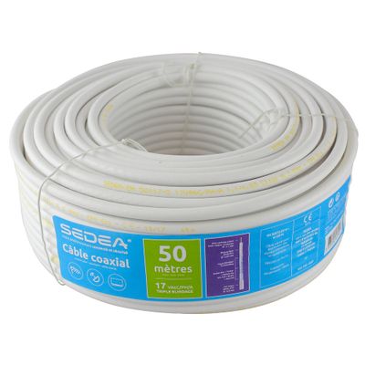 Câble antenne TV et satellite coaxial 17VATC classe A faible perte 50 m blanc - SEDEA