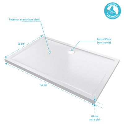 Receveur de douche 90x140 cm acrylique blanc Pure 2 - AURLANE