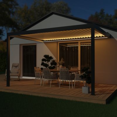 Pergola bioclimatique murale Sofia motorisée 4 x 3 m avec LED HOMALU