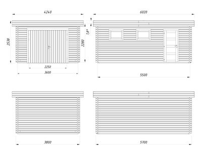 Garage en bois toit plat Rasmus avec porte bois - ép.44mm - 25,5 m² hors-tout - PALMAKO