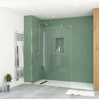 Paroi de douche à l'italienne 140x195 cm profilé chrome verre transparent 5 mm Essentiel - AURLANE
