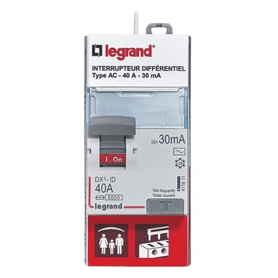 Interrupteur différentiel type AC 40A 30mA phase+neutre bornes à vis - DX3 LEGRAND