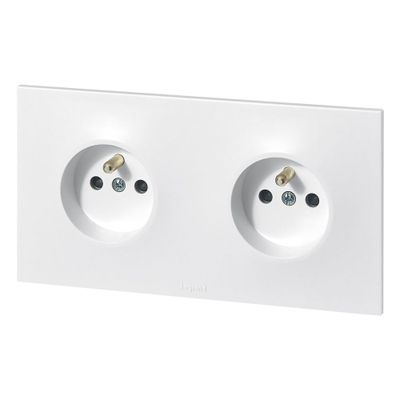 Prise électrique double encastrable avec terre horizontale Blanc - Neptune LEGRAND