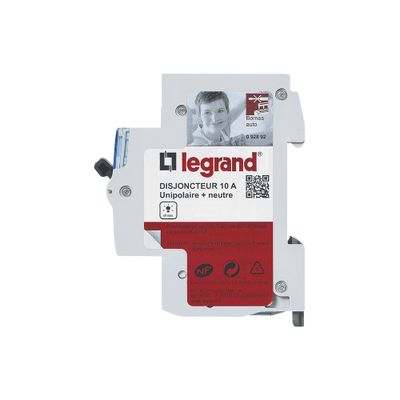 Disjoncteur phase+neutre 10A 3kA bornes automatiques - LEGRAND