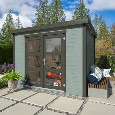 Abri de jardin en bois peint gris anthracite Olivia - ép.19 mm - 6,1 m² hors-tout - Livraison à domicile incluse - WHITE WOOD