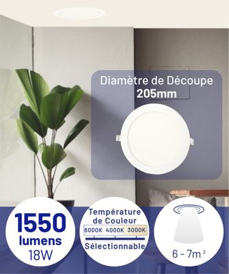 Grand spot LED encastrable extra-plat Ø220mm Blanc - Saturn ARLUX