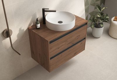 Plateau de salle de bains Thana avec renfort L80 x H1,6 x P46 cm panneau de particules vieux chêne