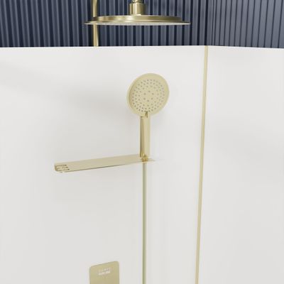 Cabine de douche 1/4 de rond profilé or brossé et receveur blanc 90x90x200 cm Goldy AURLANE