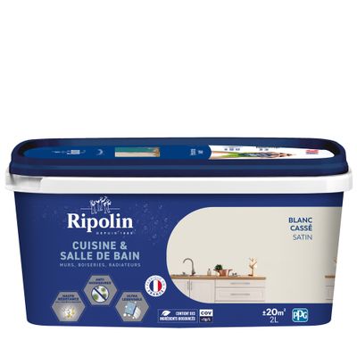 Peinture Cuisine & Bain Blanc Cassé satin 2 L - RIPOLIN