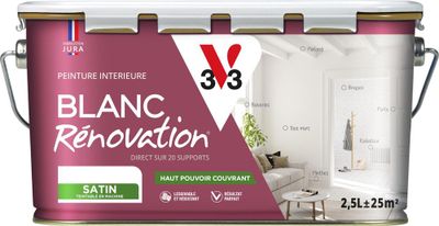 Peinture intérieur renovation 2 en 1 blanc satin 2,5 L - V33
