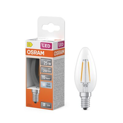 Ampoule LED Flamme E14 Filament clair 3W=250 lumens blanc neutre OSRAM