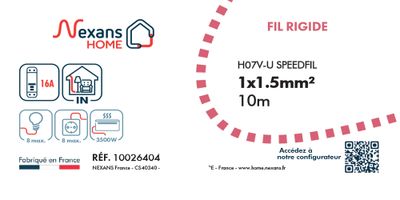 Fils électriques H07V-U 1,5 mm² rigides bleu, rouge et vert/jaune 10 m par 3 - Speedfil NEXANS