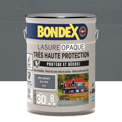 Lasure Opaque 8 ans ind 30 Gris granit RAL 7040 satin 5 L - BONDEX