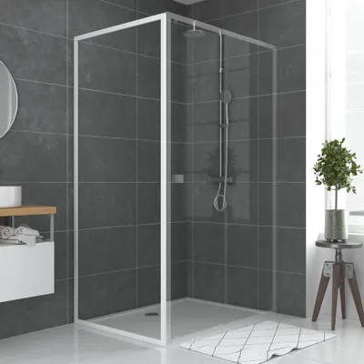 Paroi de douche latérale fixe 80x185 cm profilé blanc verre transparent 5 mm Spot - AURLANE
