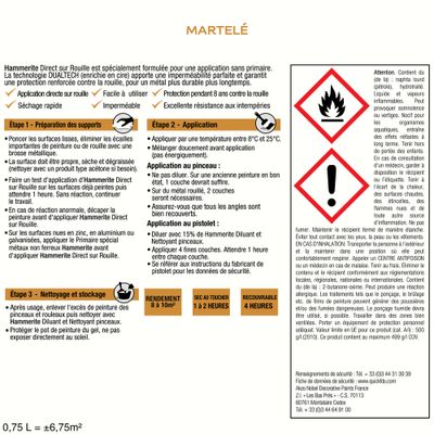 Peinture fer extérieur direct sur rouille martelé blanc brume 0,75 L - HAMMERITE