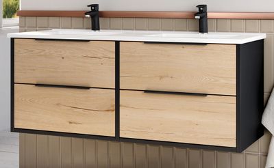 Meuble de salle de bains Duox 4 tiroirs L120 x H45 x P45 cm bois mélaminé noir et bois - EGORE