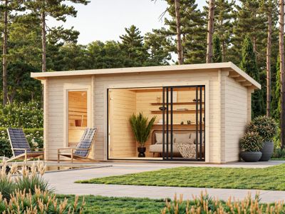 Sauna extérieur Palmako Sanna avec studio et baie simple vitrage -  18,3 m² - PALMAKO