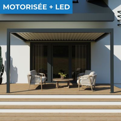 Pergola bioclimatique murale Sofia motorisée 4 x 3 m avec LED HOMALU