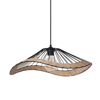 Suspension E27 60W Ø48 cm métal noir et rotin tressé - Mekong COREP