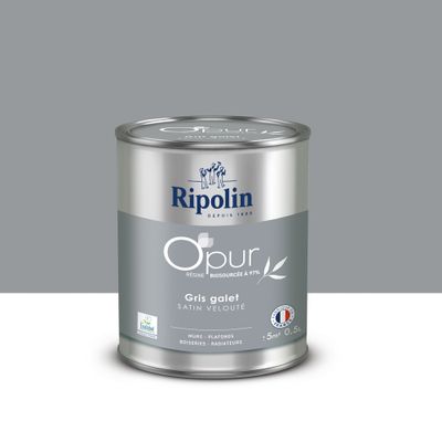 Peinture O'PUR mur & boiserie Gris Galet satin 0,5 L - RIPOLIN