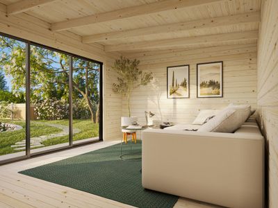 Studio de jardin en bois Lea avec baie coulissante simple vitrage - 19,9 m² hors-tout - Livraison à domicile - PALMAKO