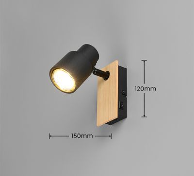 Spot mural PIERRE noir et bois GU10 10W - CASALUM